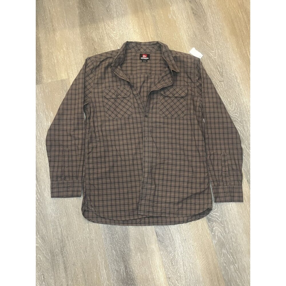 Quiksilver Brown Plaid Long-Sleeve Button-Up Shirt Size XL 100% Cotton - Picture 1 of 3